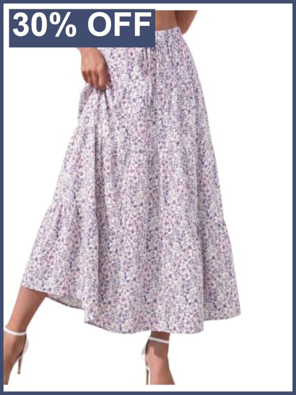 Flowy Boho High Rise Ruffle A-Line Maxi Skirt Elastic Waist